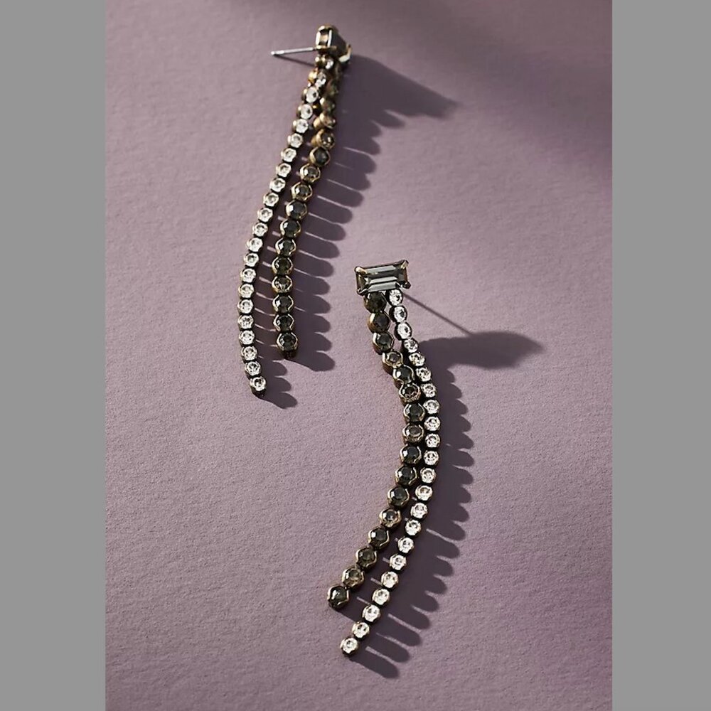 Anthropologie Rhinestone Fringe Drop Earrings $48 NWT